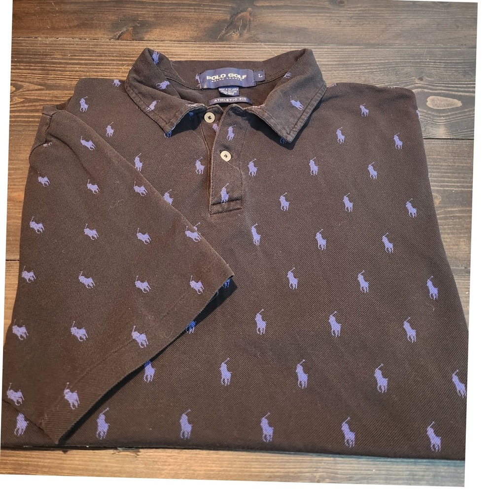 Polo Golf Ralph Lauren Polo Shirt All-Over‎ Print Men's L Athletic Fit Black